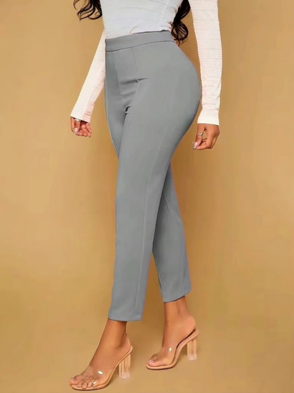 SHEIN Gray High Waist Ankle Length Trousers Medium
